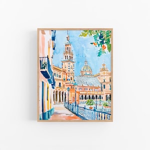 セビリアの絵画 セビリアの都市アートプリント スペインの都市景観 水彩画 旅行ギフト FeelingPrints