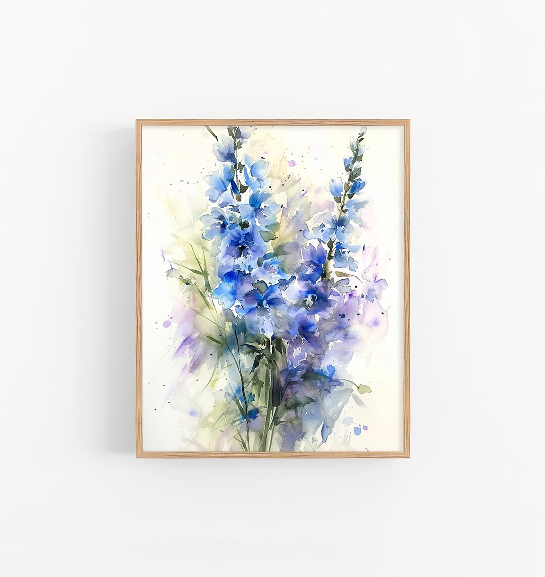 Delphinium Flowers Watercolor Painting Floral Art Print Meadow Wall ...
