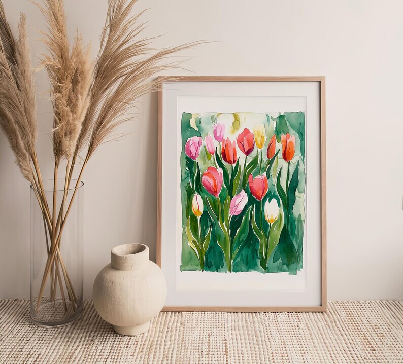 Tulip Flowers Art Print Flowers Watercolor Painting Floral Wall Art ...