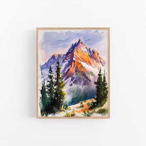Rocky Mountains Watercolor Art Pine Trees Watercolor Painting Mountains Art Print Landscape Wall Art by FeelingPrints