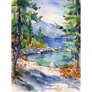 Tahoe Lake Aquarell Malerei See Landschaft Kunstdruck Aquarell Berg Wand Kunst Dekor Reise Geschenke von FeelingPrints
