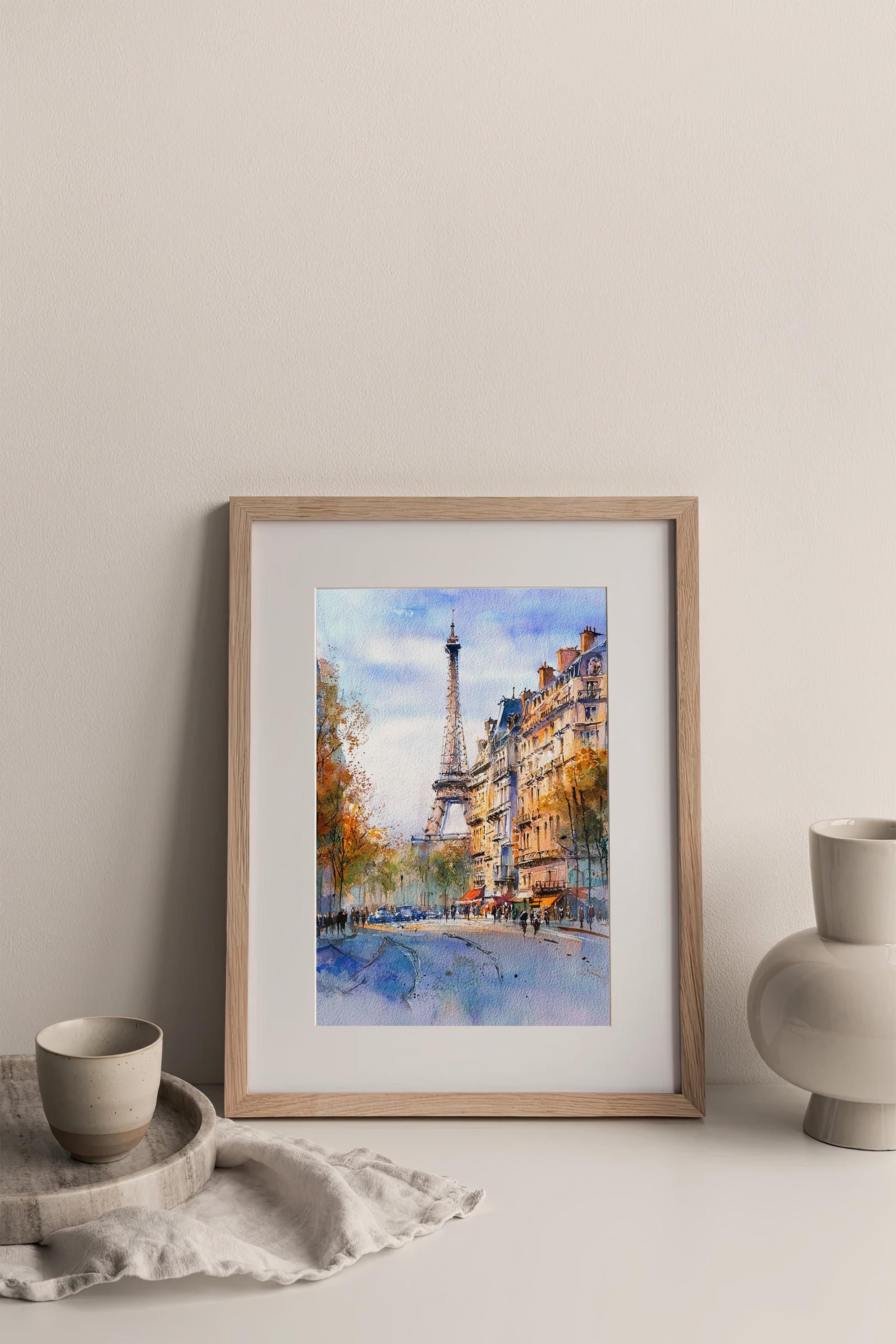 パリの水彩画プリント エッフェル塔の絵画 フランスの街並み ウォール