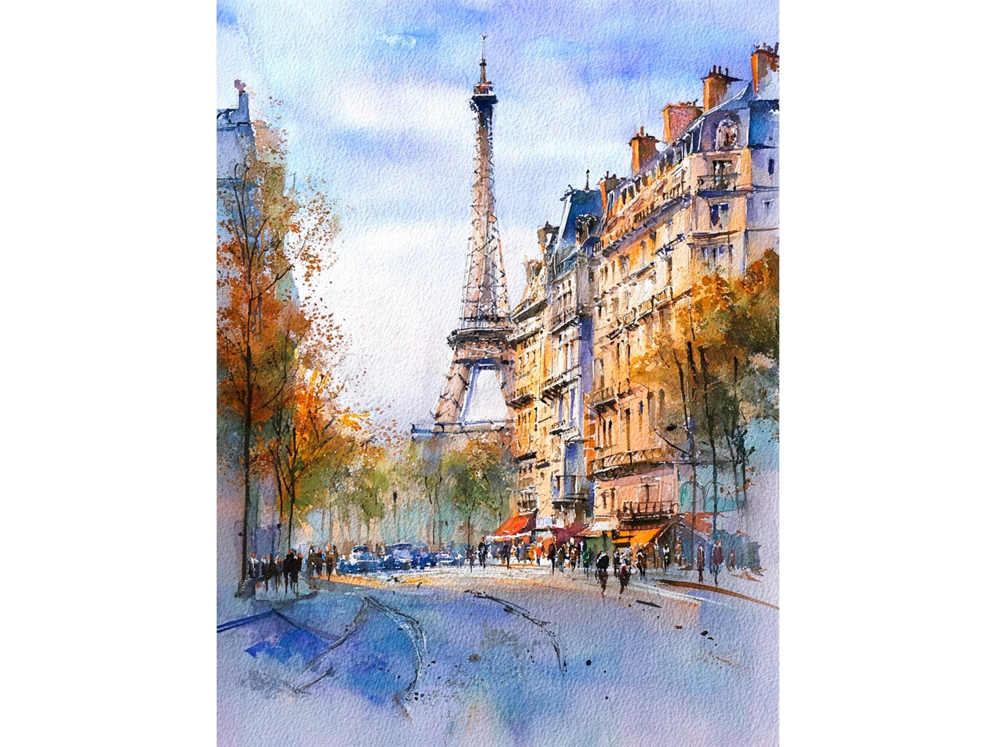 パリの水彩画プリント エッフェル塔の絵画 フランスの街並み ウォール