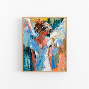 Angel Canvas Print Woman Oil Print Naive Style Painting Angel Wall Art Decor Christmas Gifts by FeelingPrints