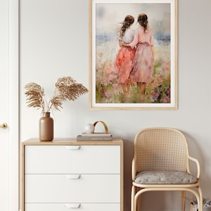 Sisters Watercolor Painting Girls Art Print Woman Portrait Wall Decor ...