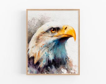 鷲の壁アート 飛ぶ白頭鷲の水彩画 猛禽類のプリント 茶色の鷲の絵画