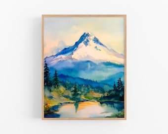 Mount Hood Watercolor Painting Oregon Landscape Watercolor Art Print Watercolor Mountain Wall Art Travel Gifts by FeelingPrints