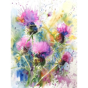 Thistle Watercolor Painting Wildflowers Art Print Floral Wall Art Decor Gifts by FeelingPrints