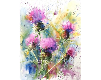 Thistle Watercolor Painting Wildflowers Art Print Floral Wall Art Decor Gifts by FeelingPrints