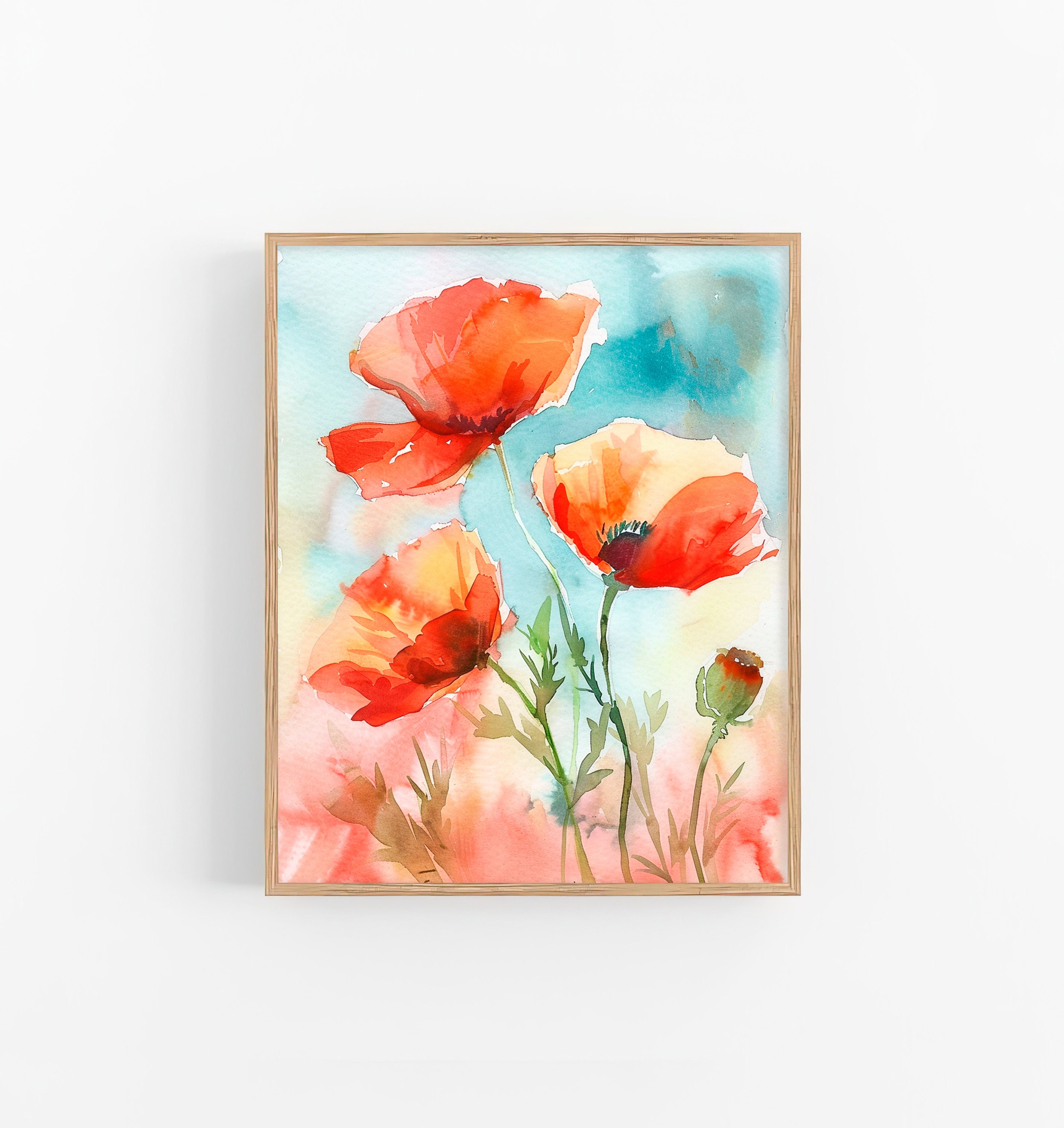 Red Poppy Watercolor Art Print Floral Artwork Rustic Wall Art Print ...