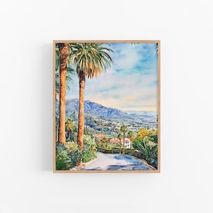 Santa Barbara aquarel schilderij Californië stadsgezicht aquarel kunst print reizen muur kunst door FeelingPrints