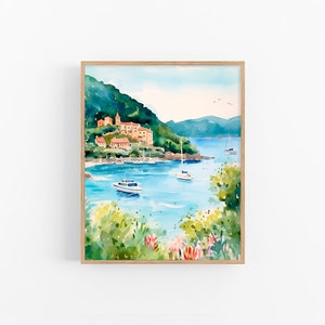 ポルトフィーノ 水彩画 アートプリント イタリア 旅行 アートポスター 都市景観 ウォールアート フィーリングプリント