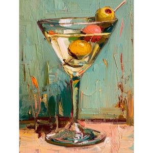 Impresión de pintura al óleo sobre vidrio de martini, bodegón de cóctel, arte de pared para bar o cocina, regalo de FeelingPrints