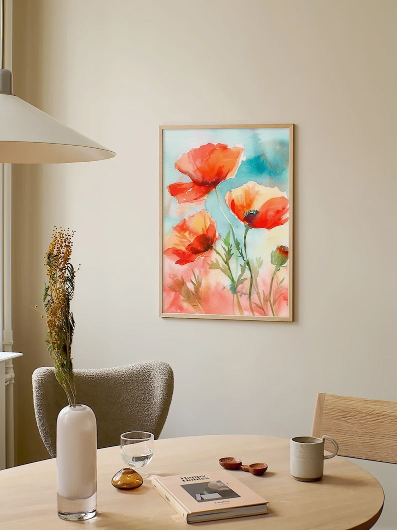 Red Poppy Watercolor Art Print Floral Artwork Rustic Wall Art Print ...