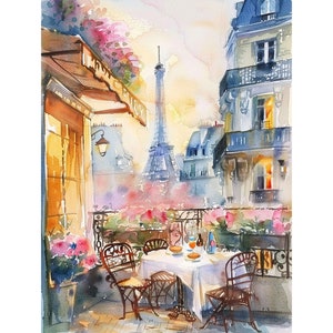 Parijs Ontbijt Cityscape Aquarel Art Print Parijs Cafe Aquarel Art Cityscape Artwork Travel Art Poster van FeelingPrints