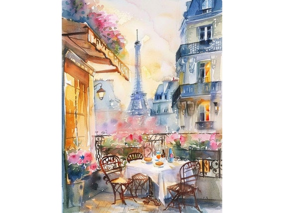 Paris Breakfast Cityscape Watercolor Art Print Paris Cafe Watercolor Art Cityscape Artwork Travel Art Poster by FeelingPrints