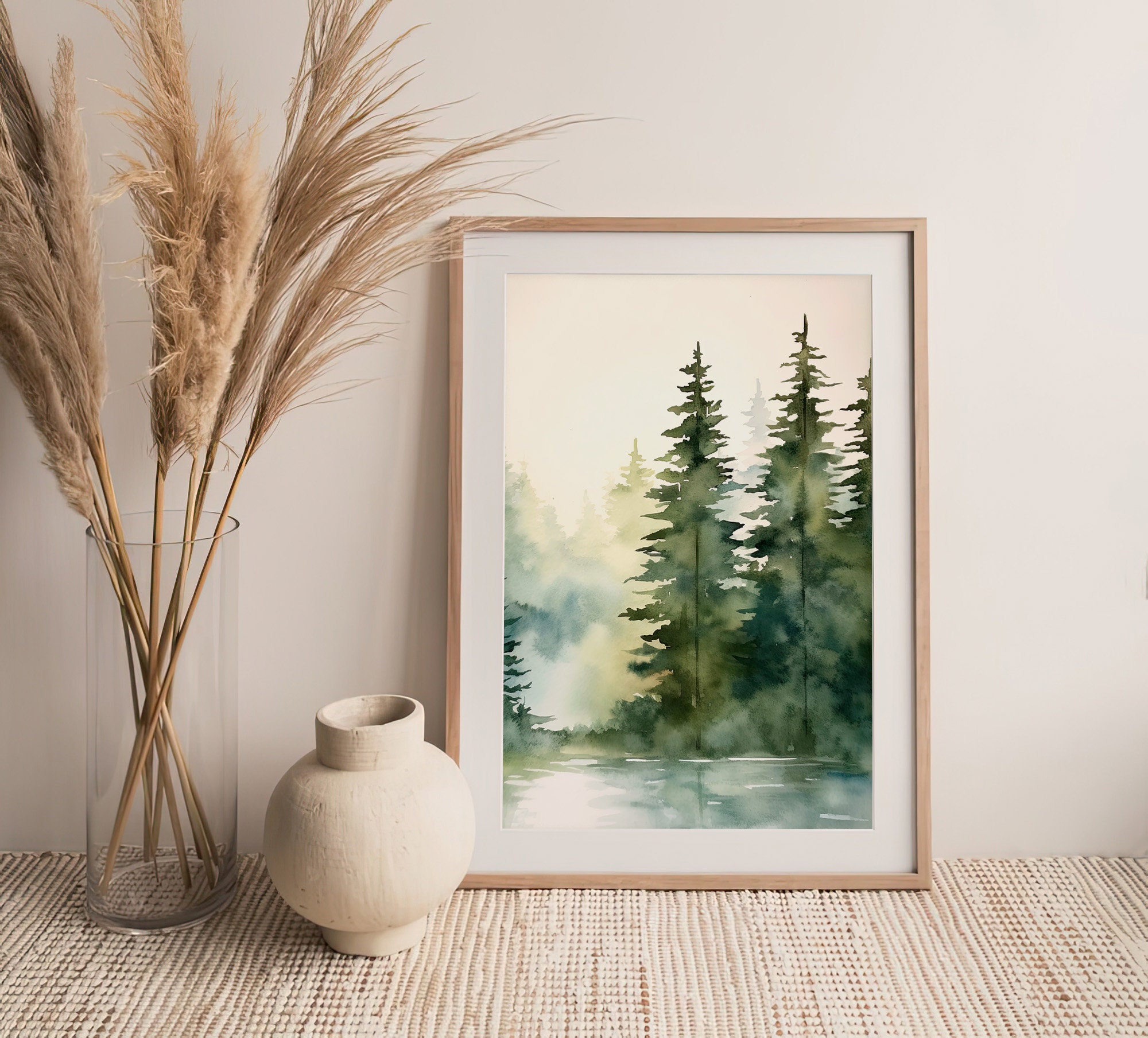 Tahoe Lake Art Print Pine Trees Painting Foggy Lake Watercolor Artwork ...