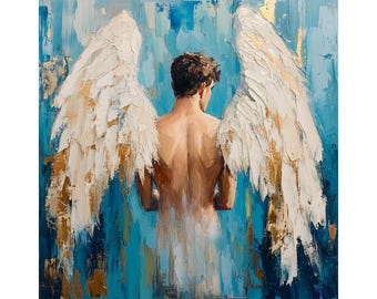 天使の男性の体のキャンバス上のインパスト絵画 ゲイキャンバスアート