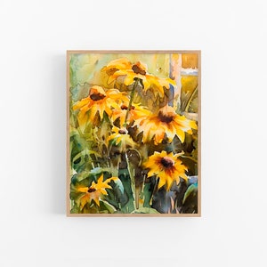 Fiori di Rudbeckia, acquerello, stampa artistica floreale, stampa murale di margherite gialle di FeelingPrints