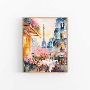Paris Breakfast Cityscape Watercolor Art Print Paris Cafe Watercolor Art Cityscape Artwork Travel Art Poster by FeelingPrints image 3