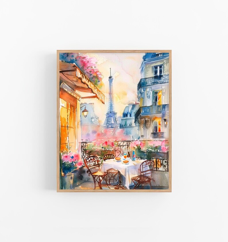 Paris Breakfast Cityscape Watercolor Art Print Paris Cafe Watercolor Art Cityscape Artwork Travel Art Poster by FeelingPrints image 3