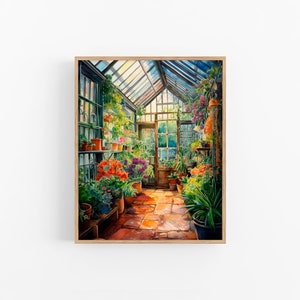Greenhouse Watercolor Art Print Botanical Watercolor Painting Flowers Wall Art