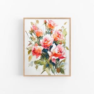 Pink Rose Watercolor Painting Floral Art Print Botanical Wall Decor Romantic Flower Bouquet Artwork by FeelingPrints