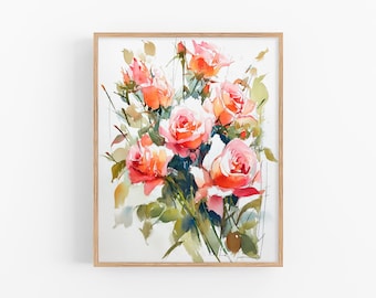 Pink Rose Watercolor Painting Floral Art Print Botanical Wall Decor Romantic Flower Bouquet Artwork by FeelingPrints