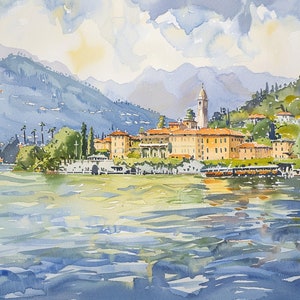 Comer See Kunstdruck Italienische Stadtansicht Aquarell Malerei Italien Kunstwerk Reise Kunstdruck by FeelingPrints