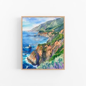 Stampa artistica Big Sur Paesaggio marino della California Acquerello Arte Decorazione murale della costa della California di FeelingPrints
