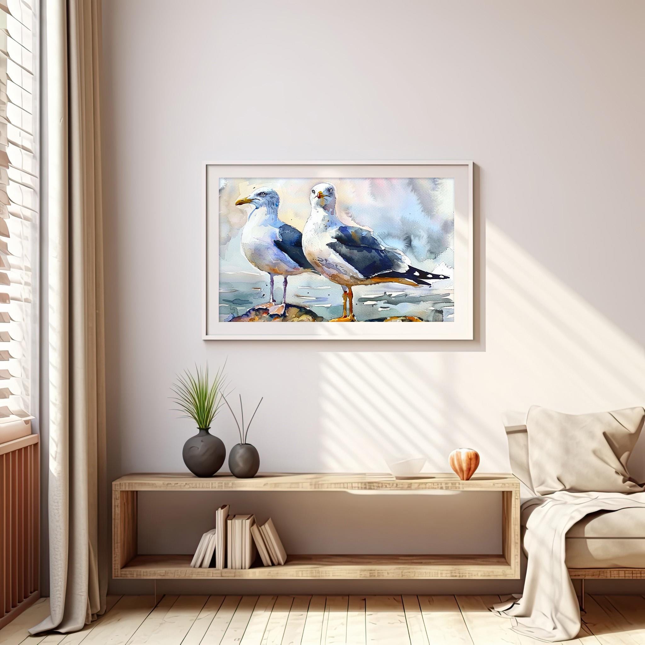 Seagull Art Print Birds Watercolor Painting Seabirds Wall Art Print ...