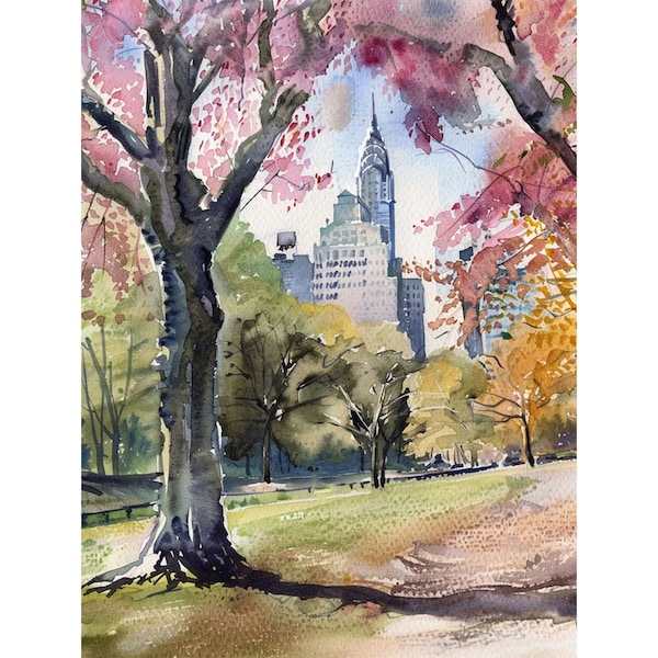 Stampa artistica ad acquerello di Central Park Pittura di New York Paesaggio urbano di New York Stampa artistica ad acquerello Poster artistico da viaggio di FeelingPrints