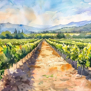 Napa Valley Print Winery Estates Watercolor Art Painting California Vineyards Wall Art Decor by FeelingPrints