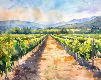 Napa Valley Print Winery Estates Watercolor Art Painting California Vineyards Wall Art Decor by FeelingPrints