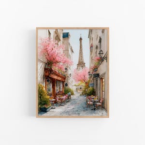 « Peinture à l&#39;aquarelle de Paris, impression d&#39;art de la tour Eiffel, décoration murale de Spring Street Café, cadeau d&#39;art romantique paysage urbain français » par FeelingPrints