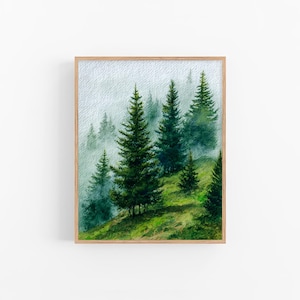 Rocky Mountains Watercolor Art Print Misty Forest Watercolor Painting Neutral Wall Art Decor Gift by FeelingPrints