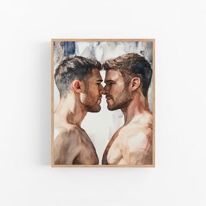 Impresión artística de acuarela de cuerpos masculinos besándose Pintura de acuarela gay Obra de arte de cuerpos gay de FeelingPrints