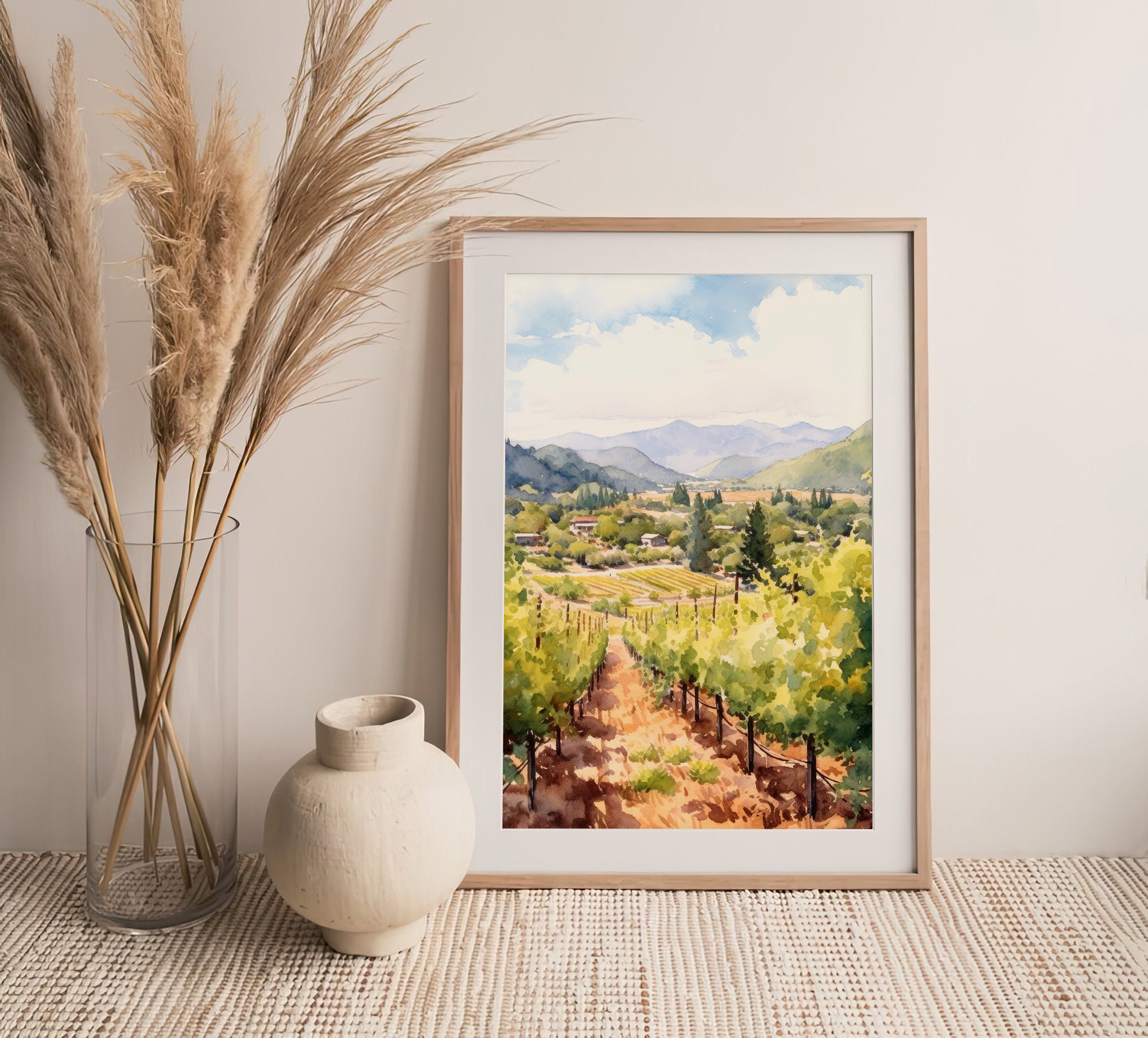 Napa Valley Watercolor Art Print California Landscape Wall Art Vineyard ...