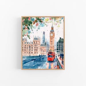 ロンドンの街並みの水彩画アートプリント ロンドンの街の絵画 ビッグベン ウォールアート デコレーション フィーリングプリント