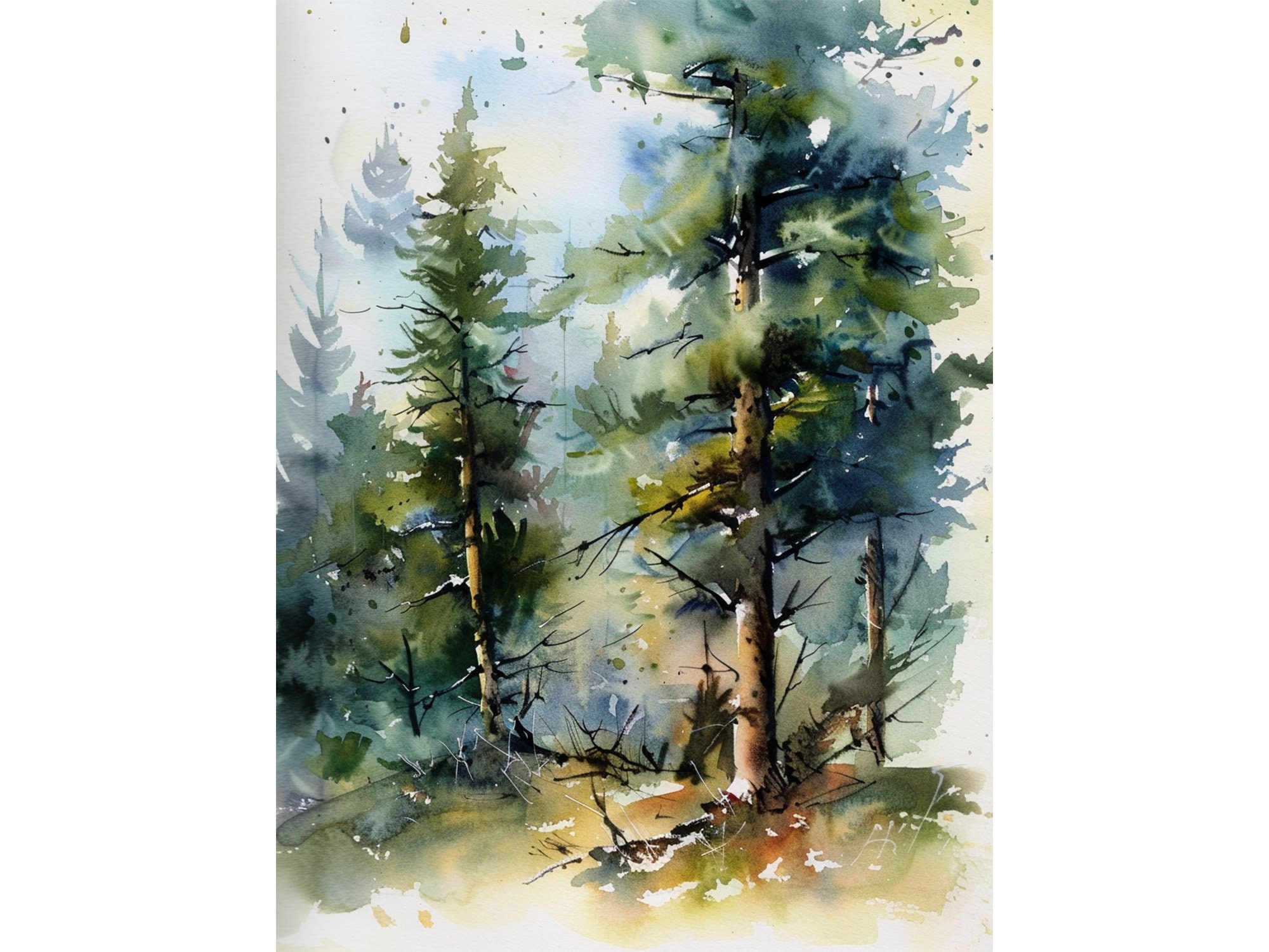 Pine Forest Watercolor Painting Pine Trees Art Print Colorado Forest ...