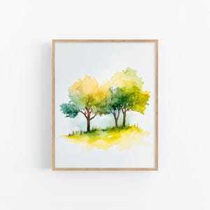 Oak Trees Watercolor Art Print Trees Watercolor Painting Minimalistic Wall Art Decor Gift by FeelingPrints