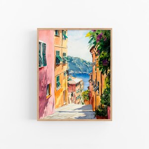 Portofino Aquarell Kunst Italienische Stadt Bild Druck Stadtansicht Wand-Kunst-Dekor von FeelingPrints