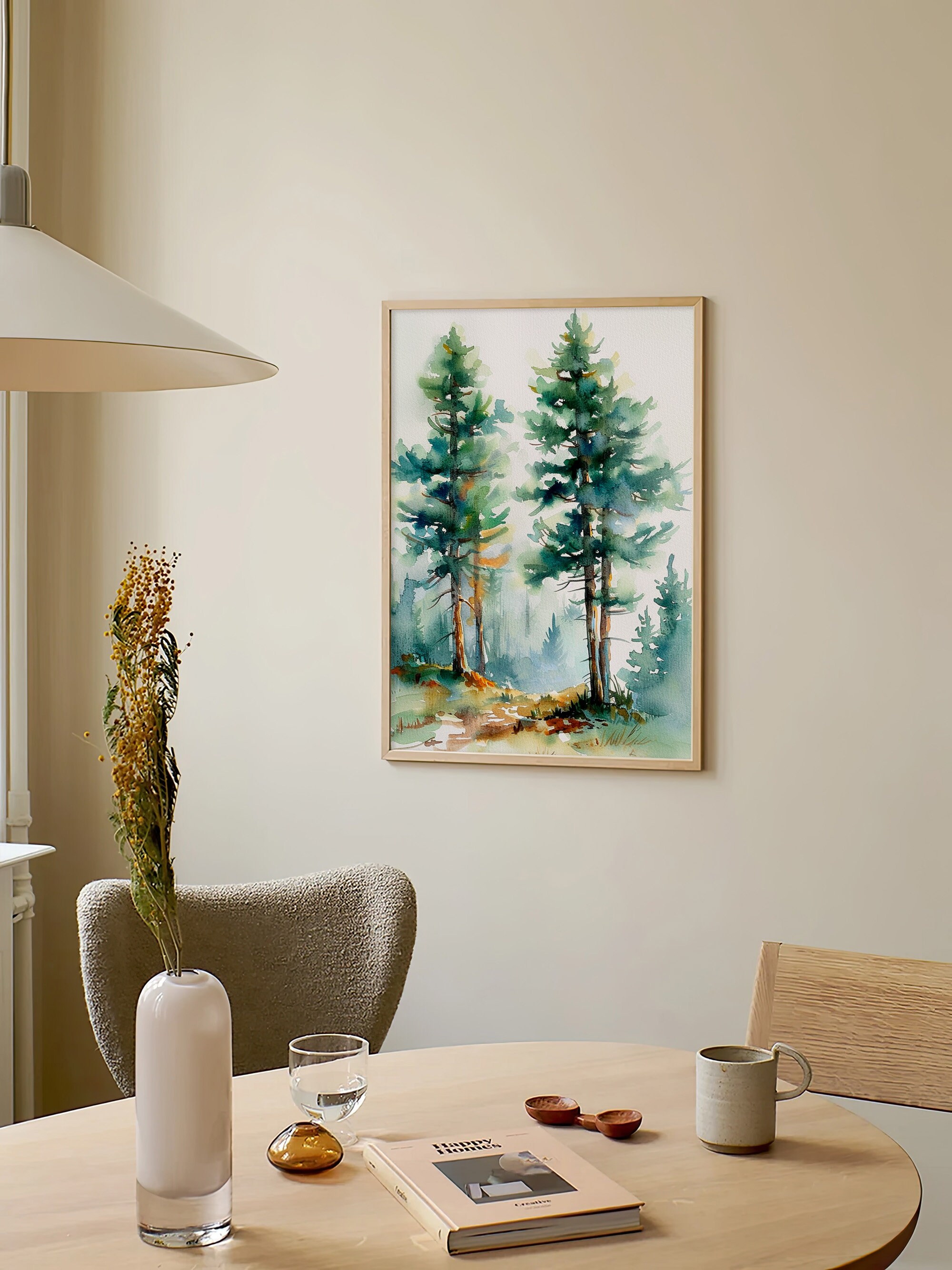 Pine Trees Art Print Colorado Foggy Forest Evergreen Trees Watercolor ...