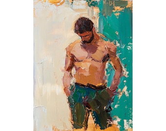 Figura masculina gay de pie, pintura al óleo, arte de pared, decoración figurativa moderna, regalo para él de FeelingPrints