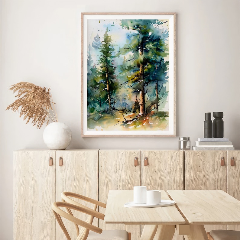 Pine Forest Watercolor Painting Pine Trees Art Print Colorado Forest ...