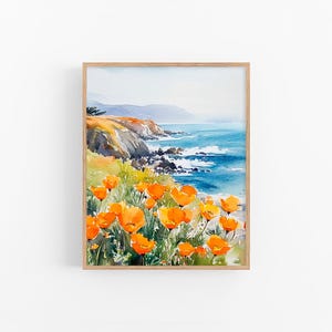 Kalifornische Mohnblumen Aquarell Malerei Kalifornische Mohnblumen Kunstdruck Kalifornische Küste Wand-Kunstdruck von FeelingPrints
