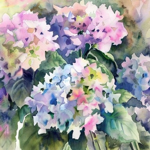 アジサイの水彩画アートプリント 花の絵画 春のホームデコレーション 素朴なウォールアート 彼女へのギフト FeelingPrints