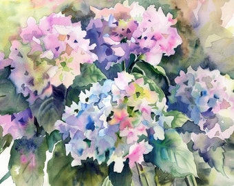 Hydrangea Watercolor Art Print Floral Painting Spring Decor for Home Rustic Wall Art Gifts for Her by FeelingPrints