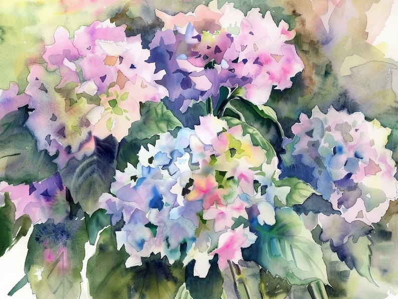 Hydrangea Watercolor Art Print Floral Painting Spring Decor for Home Rustic Wall Art Gifts for Her by FeelingPrints image 1