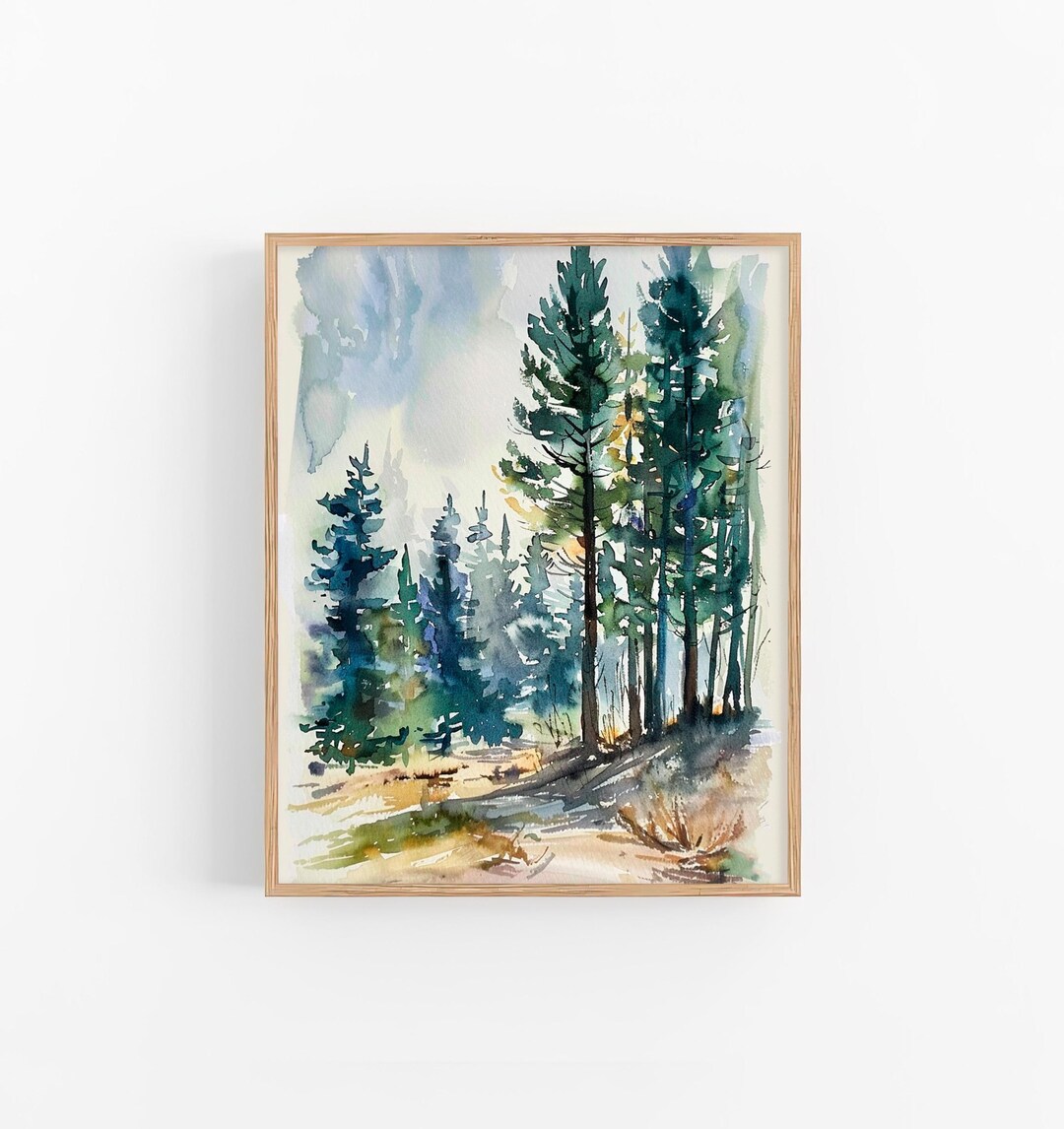 Evergreen Trees Watercolor Painting Colorado Pine Forest Watercolor Art ...